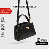 CHARLIE&KELLI CK品牌轻奢包包女包鳄鱼纹凯莉包女款手提斜挎包七夕情人节礼物 黑色【代写贺卡 赠品牌礼袋】