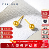 谢瑞麟（TSL）足金黄金耳钉光面圆球简约耳环气质小坠耳饰YK259 约1.3g 工费220元