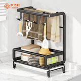 家佰利厨房抹布置物架壁挂免打孔毛巾架洗碗布海绵沥水架水池水槽收纳架 黑色两用款（带接水盘）