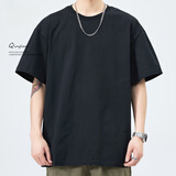 LEERYETOM香港潮牌重磅棉夏季短袖t恤男美式宽松大码纯棉打底短白t 黑色 3XL 190-210斤