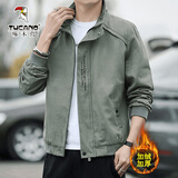 啄木鸟外套男士夹克春秋季新款商务休闲风工装茄克衫免烫抗皱立领上衣服 2110#军绿 加绒 2XL (建议133-148斤)