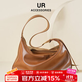 UR女士包包2025新款牛皮托特包大容量斜挎包通勤轻奢简约风单肩包 棕色/F