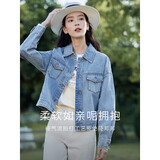 茵曼（INMAN）复古翻领宽松休闲牛仔短外套春秋季女百搭小个子上衣 牛仔蓝  S