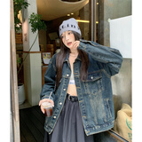 衣品元复古美式牛仔外套女2026秋季新款宽松气质水洗蓝做旧长袖夹克上衣 复古蓝 M （100-115斤）