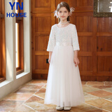 衣诺坊女童演出服礼服白色长裙歌舞比赛主持人裙子生日花童婚纱大合唱裙