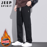 JEEP SPIRIT吉普纯棉休闲裤男秋冬季宽松直筒裤子男工装阔腿裤 黑色加绒 2XL