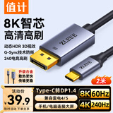 值计Type-C转DP1.4线雷电4/5转换器USB-C转接头扩展8K60/4K240/165Hz投屏适用Mac苹果笔记本2米 Z108F
