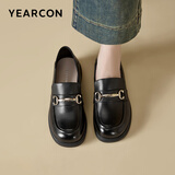 意尔康女鞋真皮乐福鞋女士单鞋通勤百搭一脚蹬粗跟小皮鞋女 黑色 【尺码偏大，建议拍小一码】 40