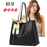 北狐女包真皮手提包大气简约百搭大容量真羊皮包单肩包中老年新款时尚 黑色