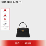 CHARLES&KEITH金属扣带凯莉包婚包手提单肩包包女包生日礼物CK2-50270880 Black黑色 S