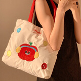 范爷家卡通刺绣单肩包收纳手提包手提袋上课通勤托特包大容量便携购物袋
