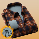 立蒙冬季男士保暖衬衫加绒加厚长袖格子衬衣中年爸爸装 338橘黄格2XL