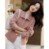 德玛纳（dme）【暖奢品质】冬季优雅圆领直筒长袖绵羊毛双面呢外套女短款