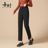 每时女装仿毛呢休闲裤女秋冬新款哈伦裤烟管裤西装女裤子女2889黑28