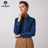 Navigare意大利小帆船女士长袖衬衫牛仔外套全棉衬衣2333003505 蓝 XL 