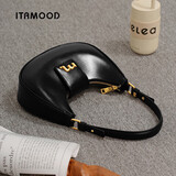 妙迪牛皮月牙腋下包新款单肩精致上班通勤法式斜挎包女生日情人节礼物