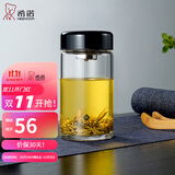 希诺（HEENOOR）玻璃杯单层加厚大容量泡茶杯带滤网男女士办公家用便携车载水杯子 紫罗兰-360ml-矮萌款【带茶漏】 【高硼硅玻璃杯体】