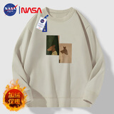 NASA GISS卫衣男加绒保暖圆领长袖T恤男宽松打底衫 卡其【小鹿】 M