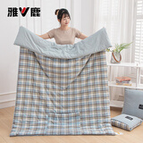 雅鹿全棉抱枕被子两用二合一冬季加厚汽车载靠垫大号办公室午睡空调被 简约蓝【100%全棉面料】 40cm*40cm 中号普通款【展开105x155