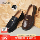 百思图24秋商场同款学院风乐福鞋粗跟女单鞋A3512CA4 黑色 38