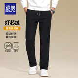 罗蒙（ROMON）灯芯绒宽松休闲裤男士秋冬中青年加厚加绒保暖百搭直筒长裤男裤 502黑色 厚款 XL (180) 适合140-155斤