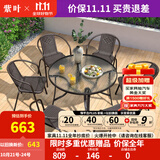 紫叶（ziye）户外阳台桌椅 休闲庭院座椅室外花园餐桌椅 简约现代 铁艺家具 6【椅】+1【D105圆桌】