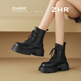 ZHR女靴冬季百搭粗跟增高马丁靴女复古休闲小个子短靴女 JF95黑色37