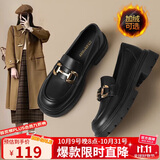 ZHR乐福鞋女冬软底百搭加绒小皮鞋女英伦风粗跟女鞋 FTEP06A 黑色 37