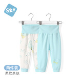 舒贝怡2条装婴儿高腰裤春秋儿童纯棉护肚裤子宝宝家居裤保暖睡裤秋裤 小狗绿色 73
