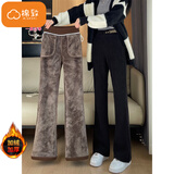 棉致加绒加厚羊羔绒阔腿裤子女秋冬季高腰棉裤宽松运动休闲裤女士卫裤 黑色【1460高品质羊羔绒】 4XL 170-180斤