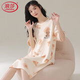 浪莎女士睡裙女春夏季薄款短袖大码可爱风睡衣可外穿圆领家居服 XL