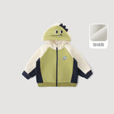 巴厘小猪儿童外套春秋季男童连帽外衣女童开衫卫衣超萌可爱秋装宝宝上衣 草绿【加绒款】 120