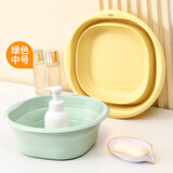 JAJALIN旅行折叠盆 洗脸盆出差家用便携式旅游压缩水盆泡脚水桶 绿色中号