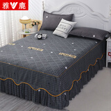 雅鹿 加棉夹棉床裙床罩防尘席梦思床垫套水洗棉防滑单件1.8米床笠 潮格LQ 1.8*2m夹棉床裙+枕套2个