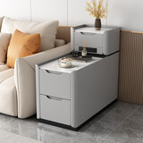 2025新款边几轻奢高级夹缝沙发柜小型简约现代落地沙发柜侧边柜 浅灰带顶柜+公牛排插高85 宽35*深90-免安装-送货上门