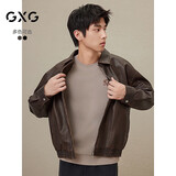 GXG男装美式皮衣男女同款2024秋季新款夹克 棕色 190/XXXL