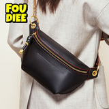 FOUDIEE皮包2025新款斜挎胸包女潮流女包包小包包百搭真皮腰包女潮ins 黑色