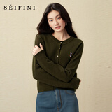 诗凡黎（‘S EIFINI）【好运喵】诗凡黎纯羊毛刺绣针织开衫经典红百搭圆领外套 【圆领】橄榄绿 L