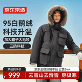 京东京造【进口极寒系列】蓄热鹅绒服男外套 保暖三防羽绒服中长款
