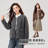 雪中飞（SNOWFLYING）女装仿羊羔毛摇粒绒圆领开衫小香风外套 黑色 L