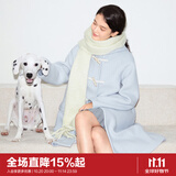 乐町韩系少女风长款连帽牛角扣大衣秋冬季新款圈圈毛呢外套女 轻柔蓝(现货) M