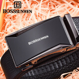 BOSSSUNWEN博斯绅威皮带男士真皮腰带头层牛皮带身自动扣裤带轻奢侈品牌礼物 黑色 115cm