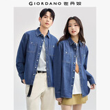 佐丹奴牛仔衬衫外套男时尚工装风洗水口袋长袖牛仔衬衣男18044624