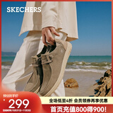 斯凯奇（Skechers）男鞋秋冬一脚蹬乐福鞋帆布鞋厚底低帮休闲商务鞋66387 卡其色/KHK 39.5