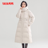 鸭鸭（YAYA）羽绒服女长款过膝2025秋冬季收腰连帽纯色韩版时尚保暖加厚外套