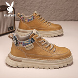 花花公子男鞋2025棉鞋秋冬季新款鞋子男款高帮休闲小白鞋板鞋男士复古皮鞋 麦色 PL250123602 41
