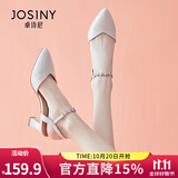 卓诗尼包头凉鞋女2025年夏新款时装尖头单鞋子百搭一字扣带粗跟高跟鞋女 米白色 37