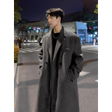 OEMG  毛呢大衣男士秋冬季潮牌中长款加厚过膝呢子上衣高级感韩系外套 深灰色 XL [建议110-130斤]