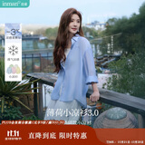 茵曼莱赛尔天丝女装轻薄衬衫2025夏季新品衬衣上衣 经典款-浅蓝色 S