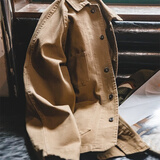 马登工装美式复古重磅夹克男巴黎扣vintage翻领男士外套春秋薄款 咖啡色 【宽松/休闲风/衣服男装】 S